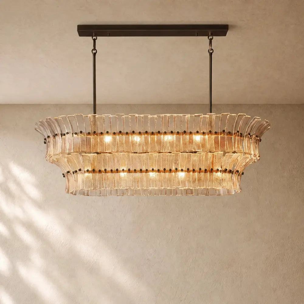 Romanion Glass Linear Chandelier - Bronze / 54’’ / Smoke
