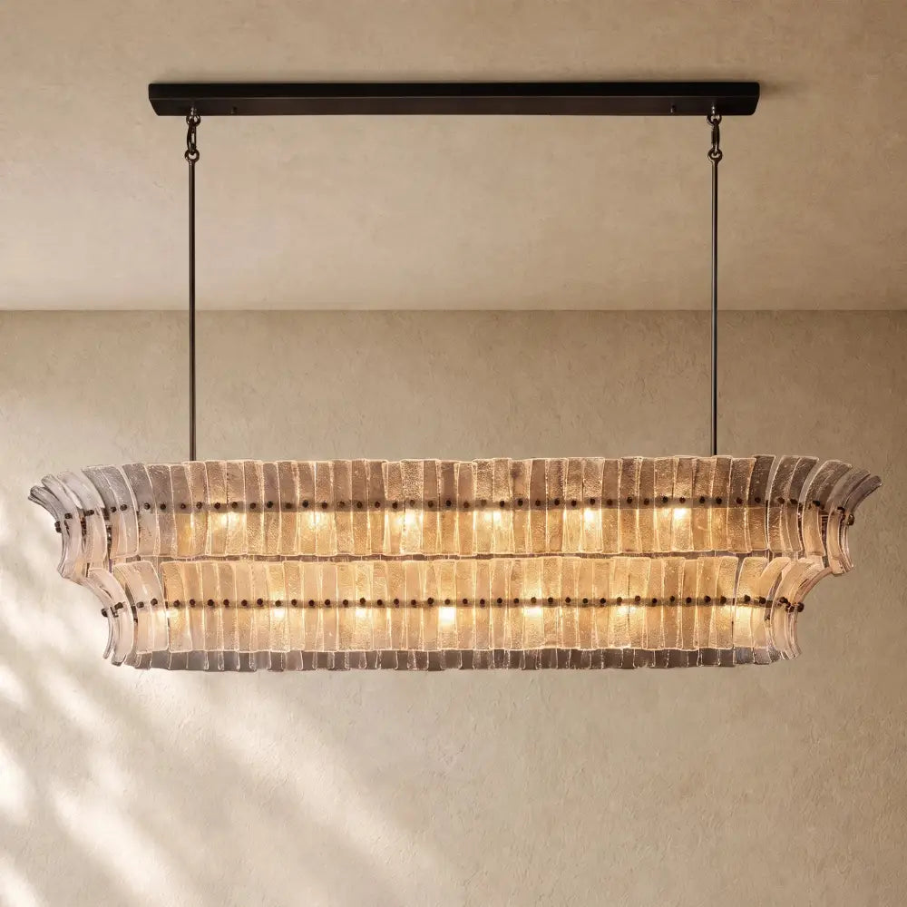 Romanion Glass Linear Chandelier - Bronze / 72’’ / Clear
