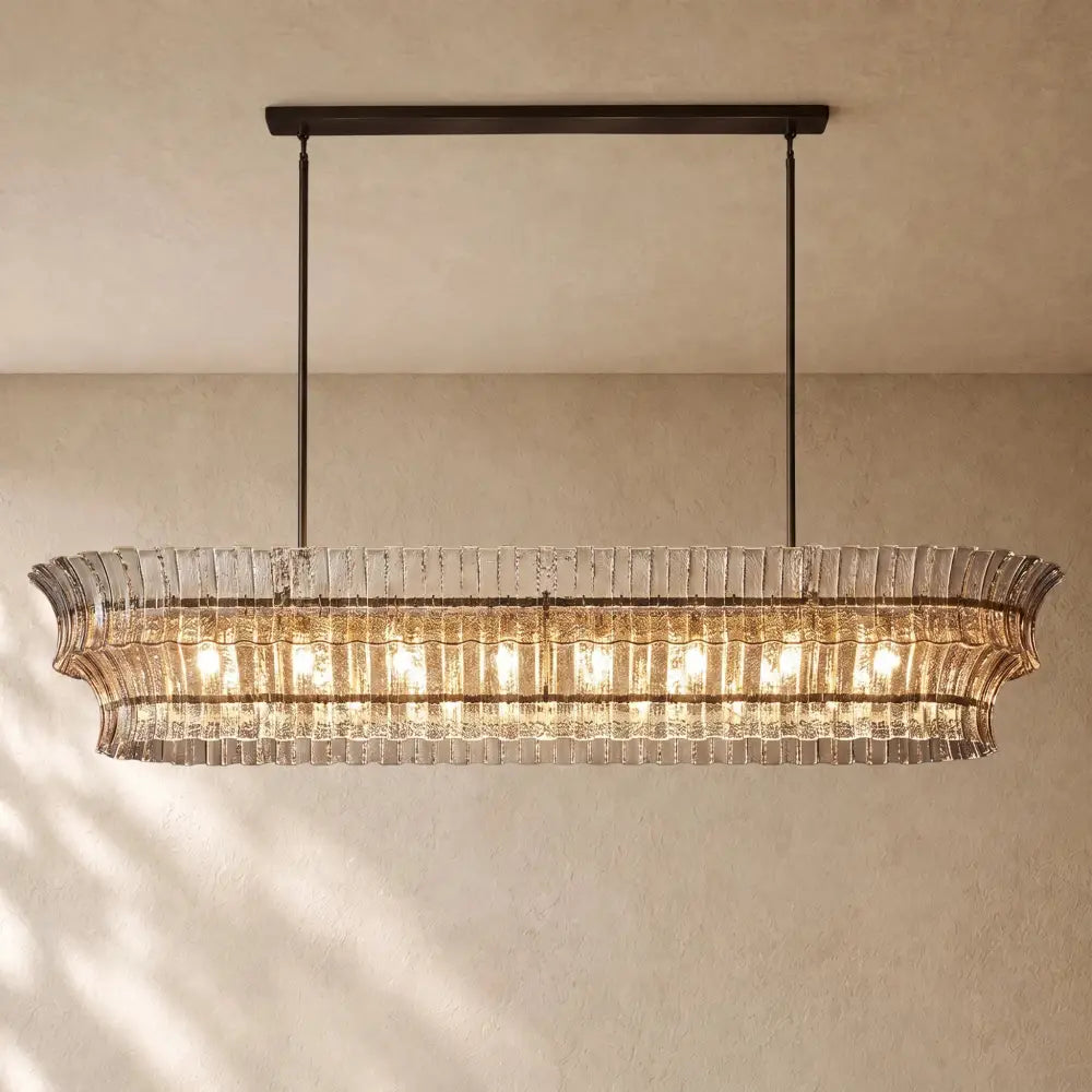 Romanion Glass Linear Chandelier - Bronze / 90’’ / Clear
