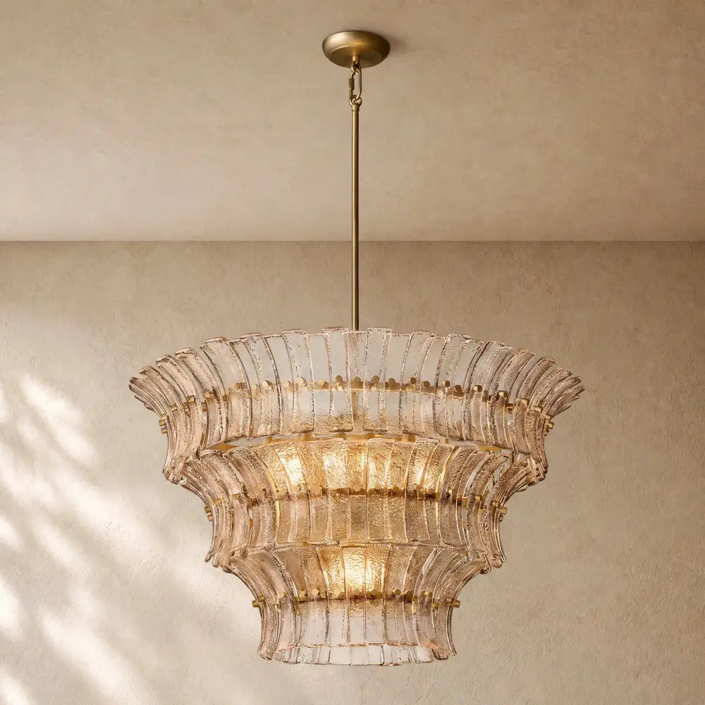 Romanion Glass Round Chandelier - Antiqued Brass / 36’’ / Smoke