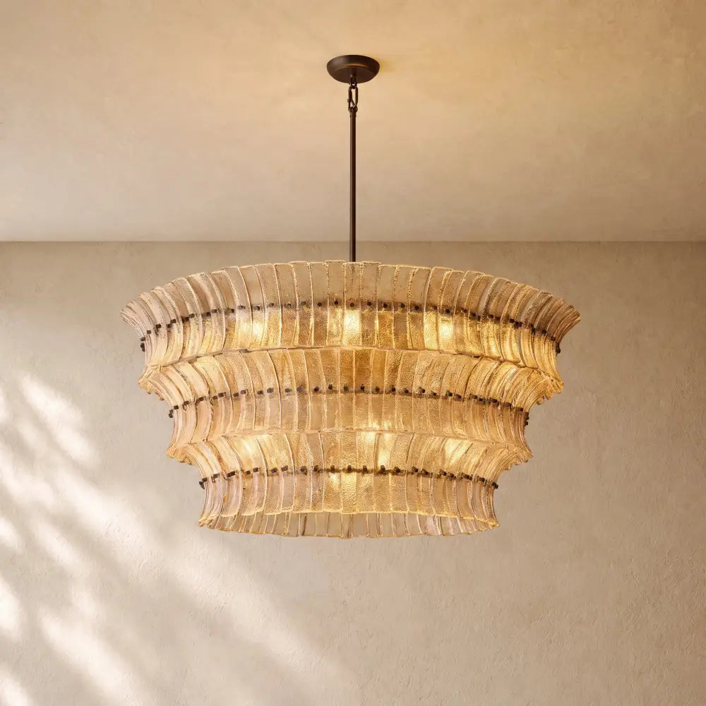 Romanion Glass Round Chandelier - Antiqued Brass / 48’’ / Smoke
