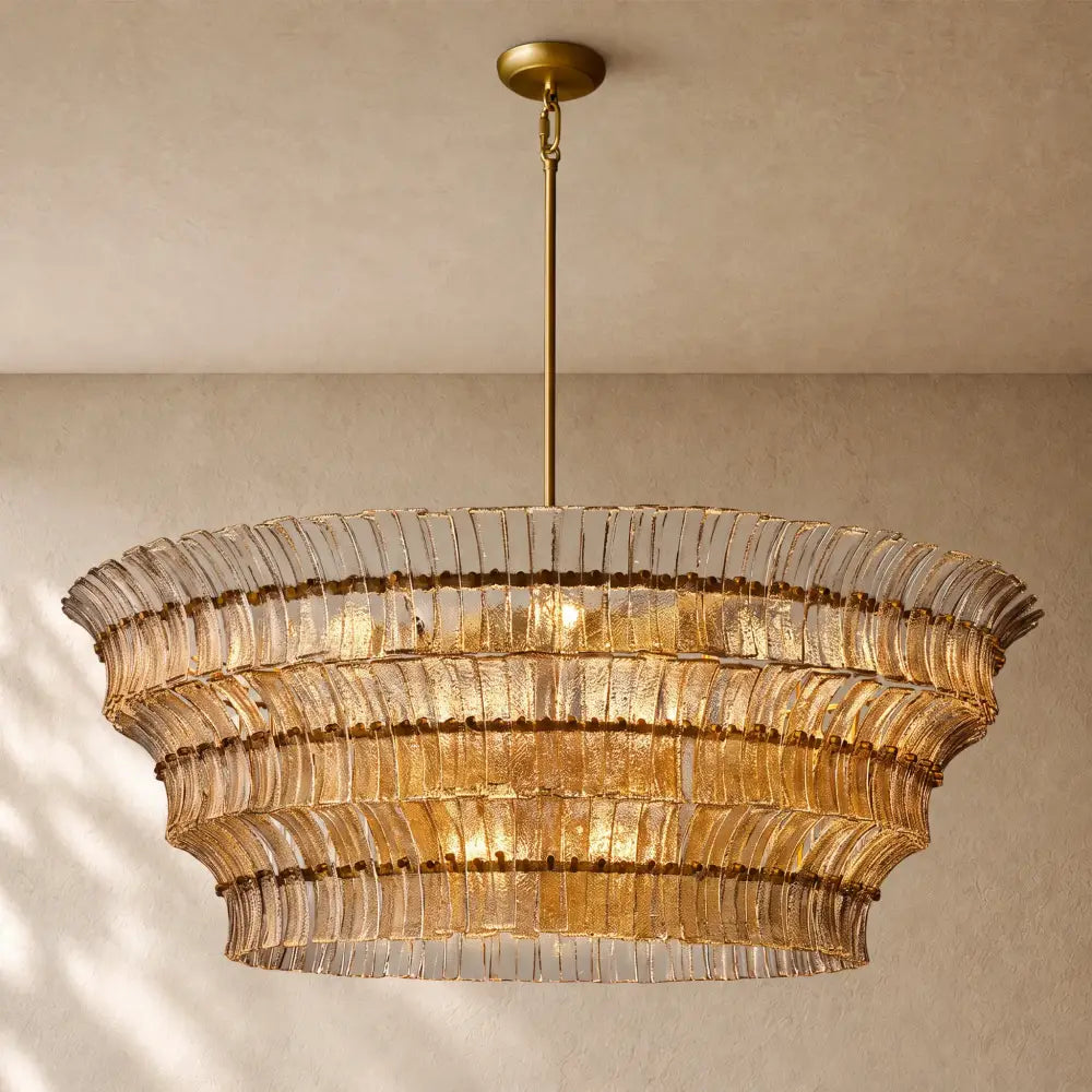 Romanion Glass Round Chandelier - Antiqued Brass / 60’’ / Smoke