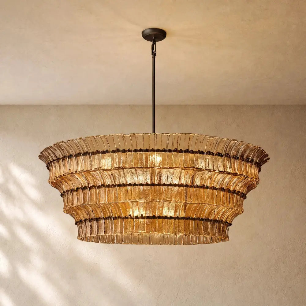 Romanion Glass Round Chandelier - Bronze / 60’’ / Smoke