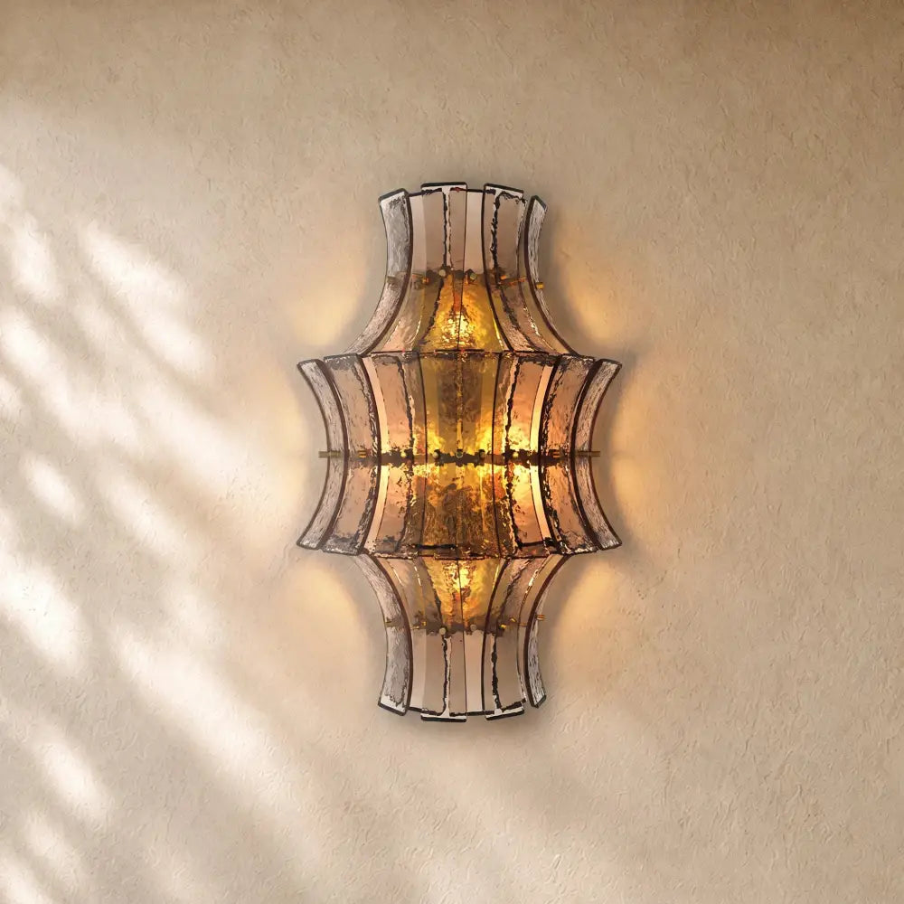 Romanion Glass Sconce 23” - Antiqued Brass / Clear