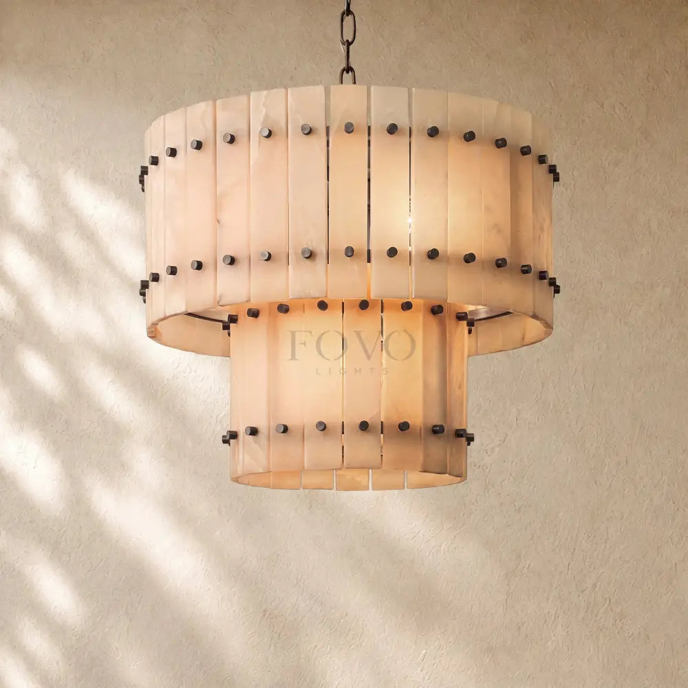 San Marcon Alabaster Two-Tier Round Chandelier