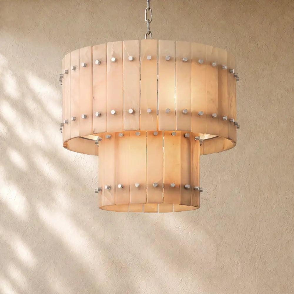 San Marcon Alabaster Two-Tier Round Chandelier