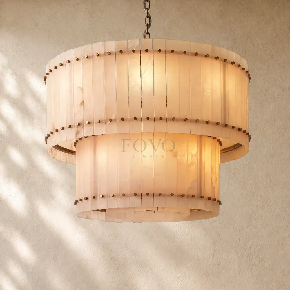 San Marcon Alabaster Two-Tier Round Chandelier