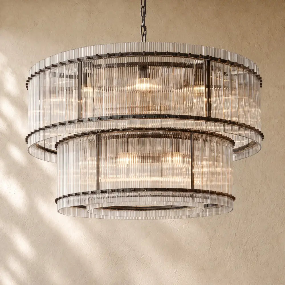 San Marcon Glass Two-Tier Round Chandelier