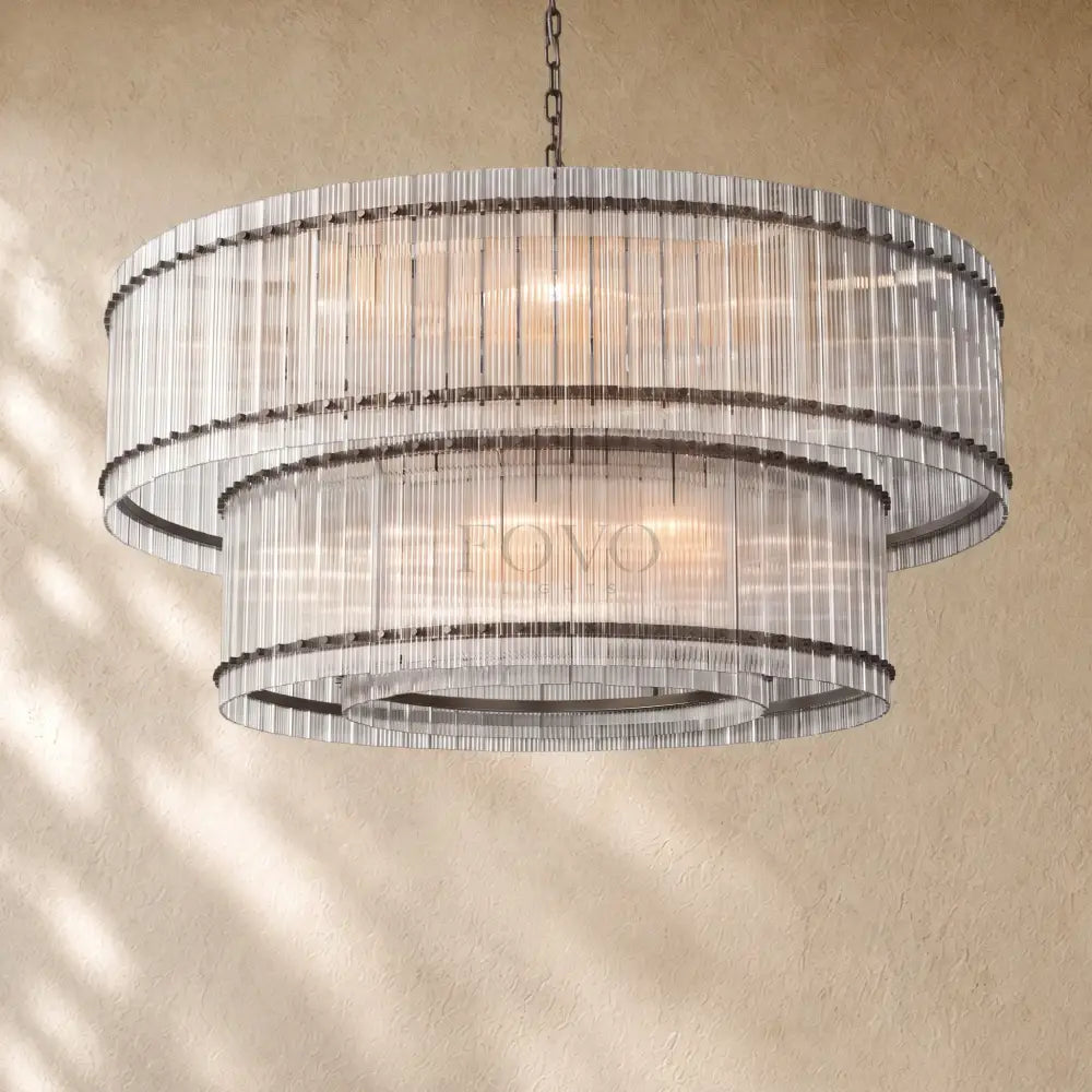 San Marcon Glass Two-Tier Round Chandelier