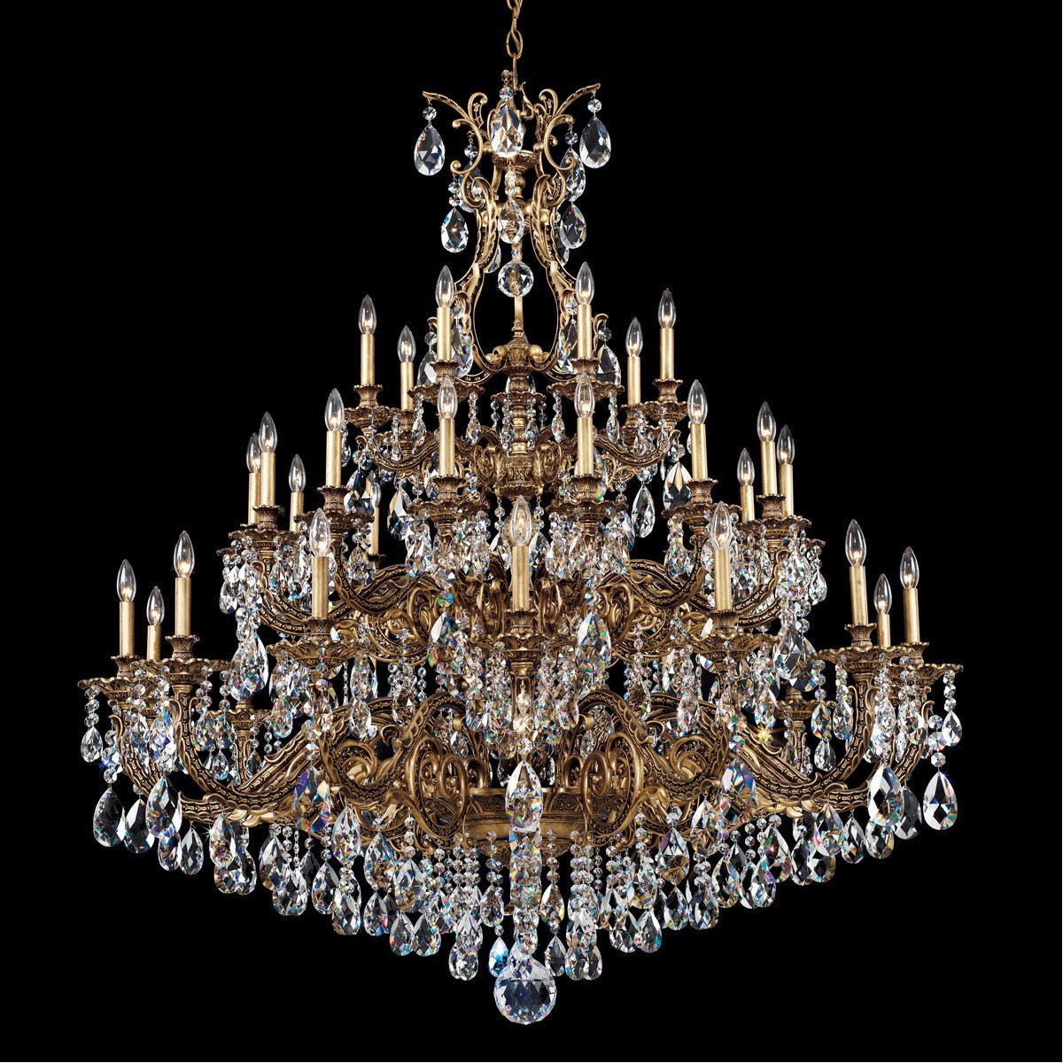 Saphie 35 Light Chandelier Florentine Bronze Heritage Crystal - fovolighting
