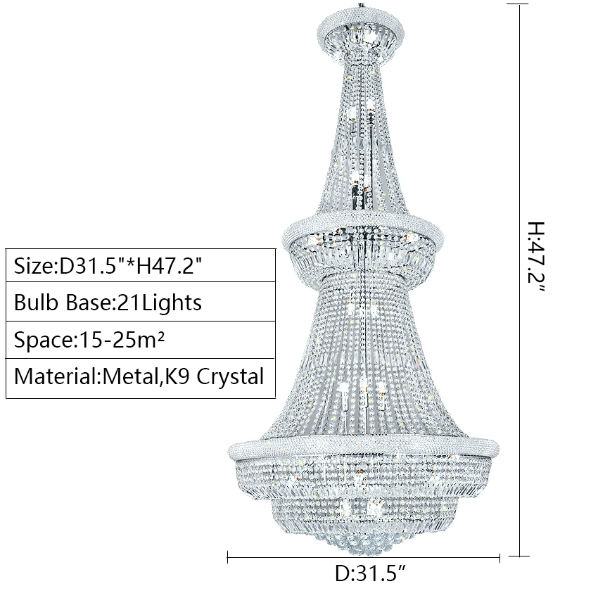 Silver/ Chrome Extra Large Crystal Chandelier Foyer Entryway Long Ceiling Lighting Fixture For Staircase - fovolighting