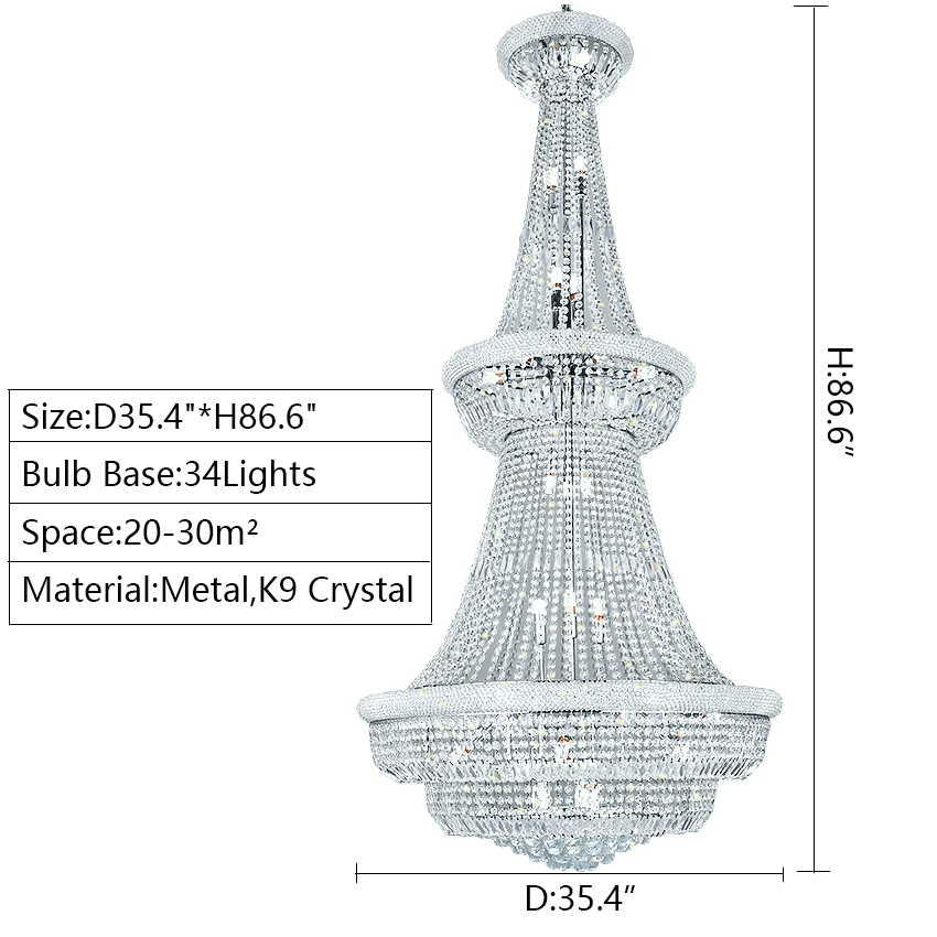 Silver/ Chrome Extra Large Crystal Chandelier Foyer Entryway Long Ceiling Lighting Fixture For Staircase - fovolighting