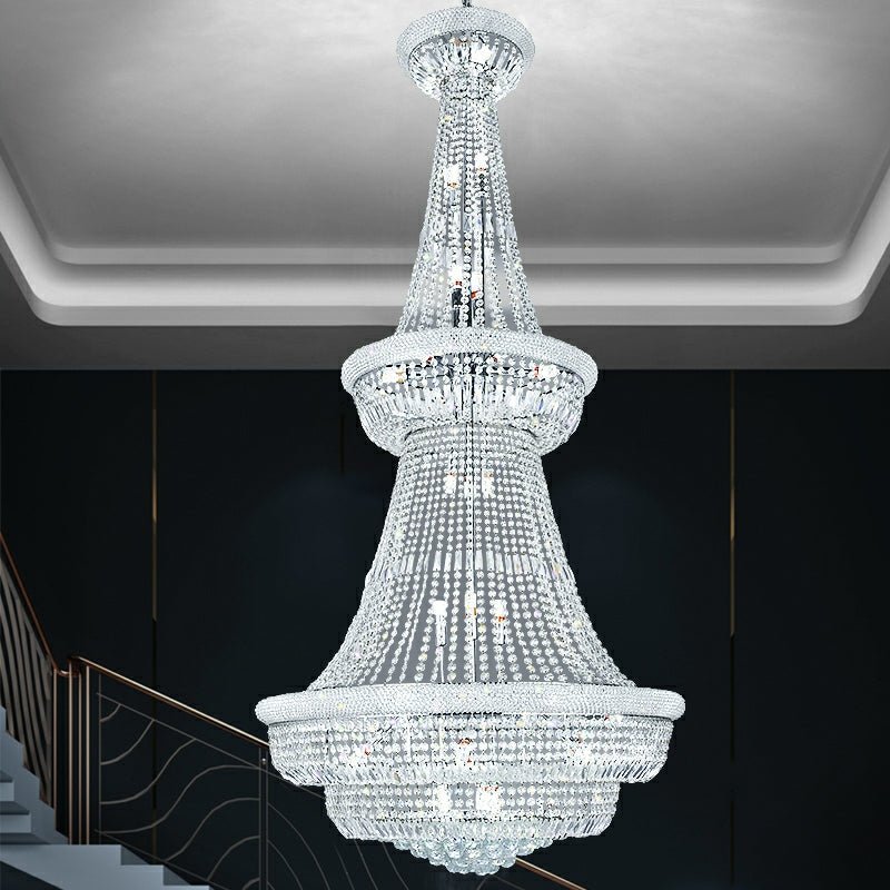Silver/ Chrome Extra Large Crystal Chandelier Foyer Entryway Long Ceiling Lighting Fixture For Staircase - fovolighting