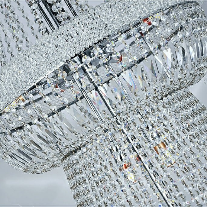 Silver/ Chrome Extra Large Crystal Chandelier Foyer Entryway Long Ceiling Lighting Fixture For Staircase - fovolighting