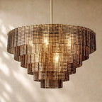 Sirena Glass Round Chandelier - Lacquered Burnished Brass / 41’’ / Smoke