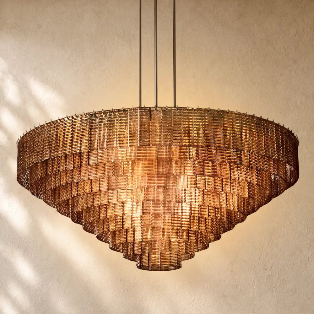 Sirena Glass Round Chandelier - Lacquered Burnished Brass / 65’’ / Smoke