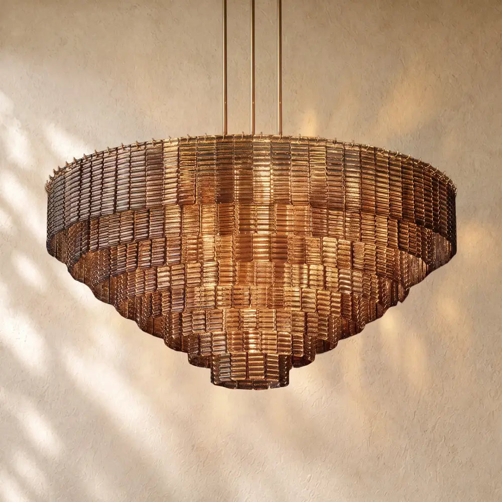 Sirena Glass Round Chandelier - Satin Nickel / 65’’ / Smoke