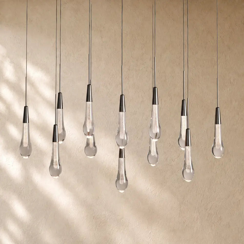 Soltairan Linear Chandelier - Raindrop Pendant Lighting - 37“ 12-Light / Black