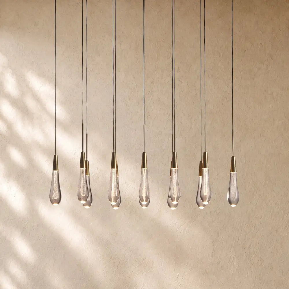 Soltairan Linear Chandelier - Raindrop Pendant Lighting - 37“ 12-Light / Brass