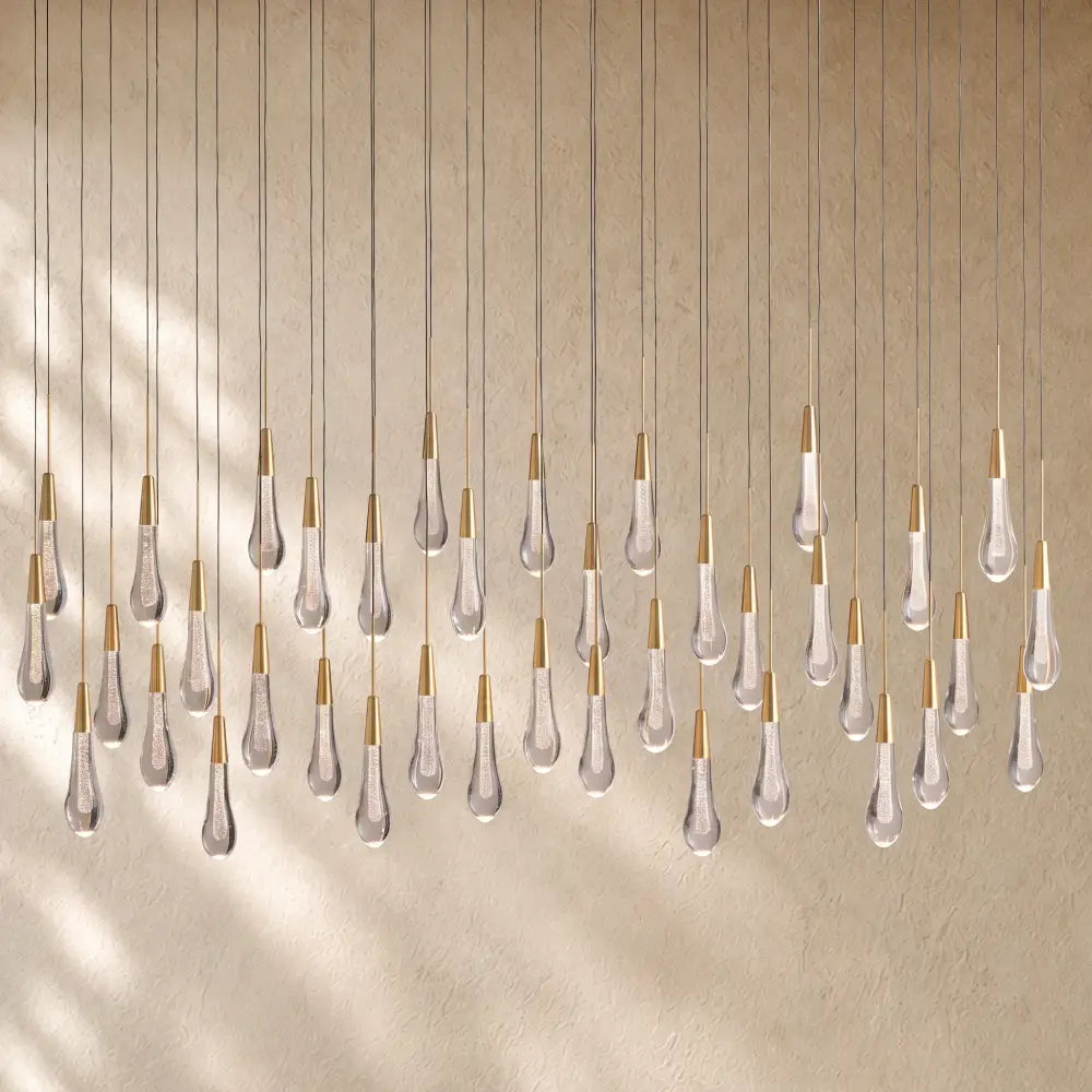 Soltairan Linear Chandelier - Raindrop Pendant Lighting - 60’’ 38-Light / Brass