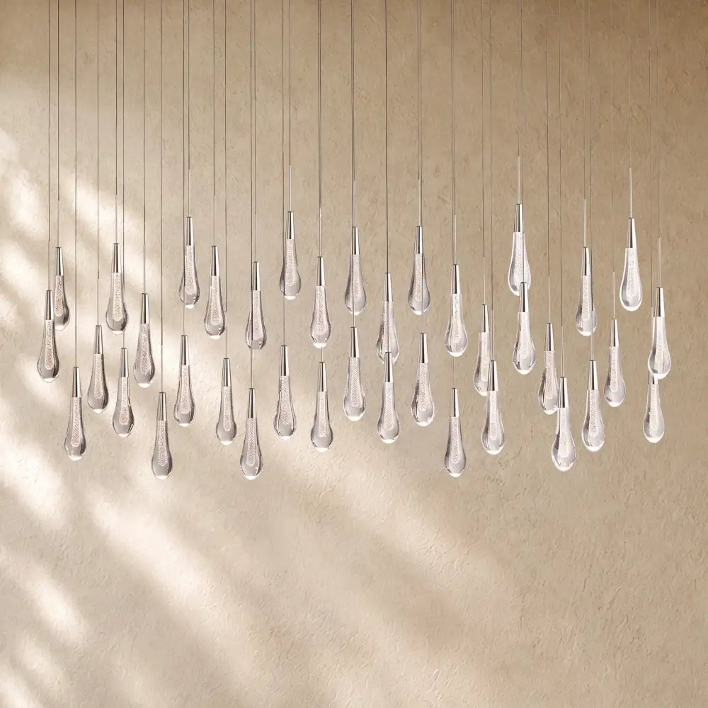 Soltairan Linear Chandelier - Raindrop Pendant Lighting - 60’’ 38-Light / Nickel