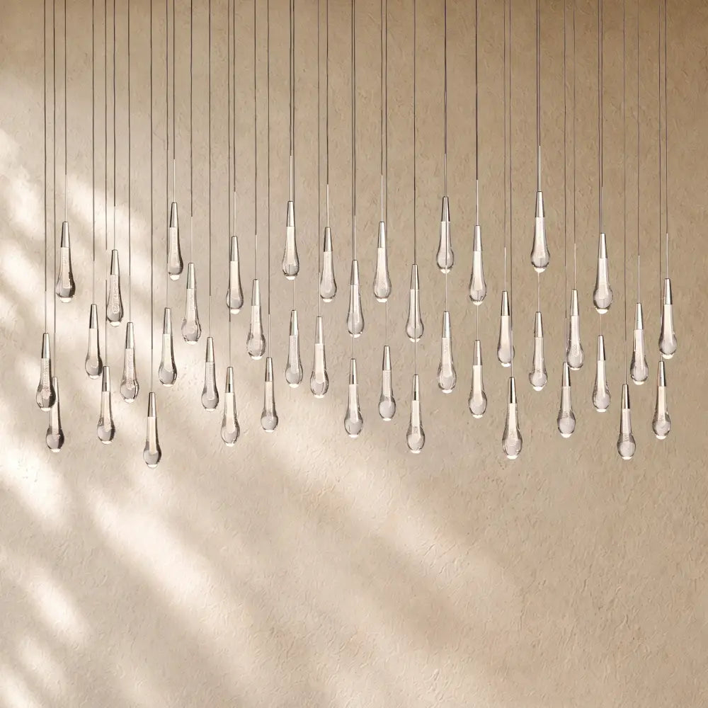Soltairan Linear Chandelier - Raindrop Pendant Lighting - 70” 42-Light / Nickel