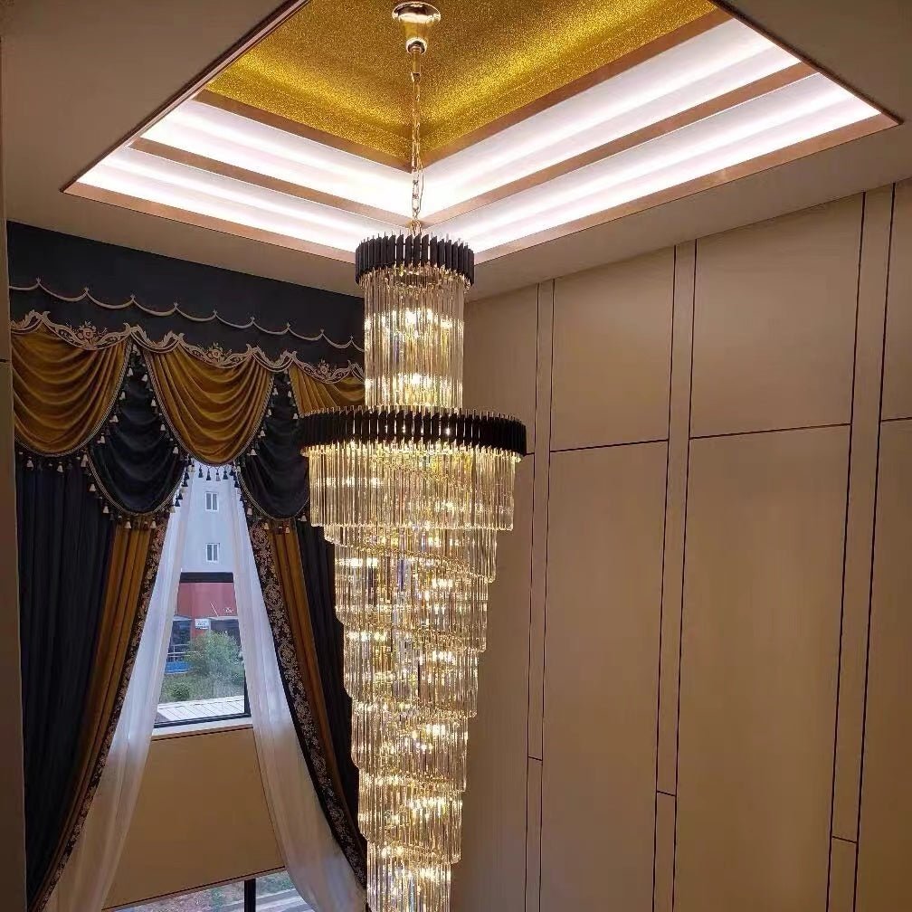 Spiral Crystal Chandelier For Foyer/ Staircase - fovolighting