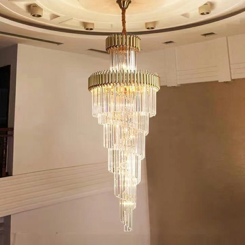 Spiral Crystal Chandelier For Foyer/ Staircase - fovolighting
