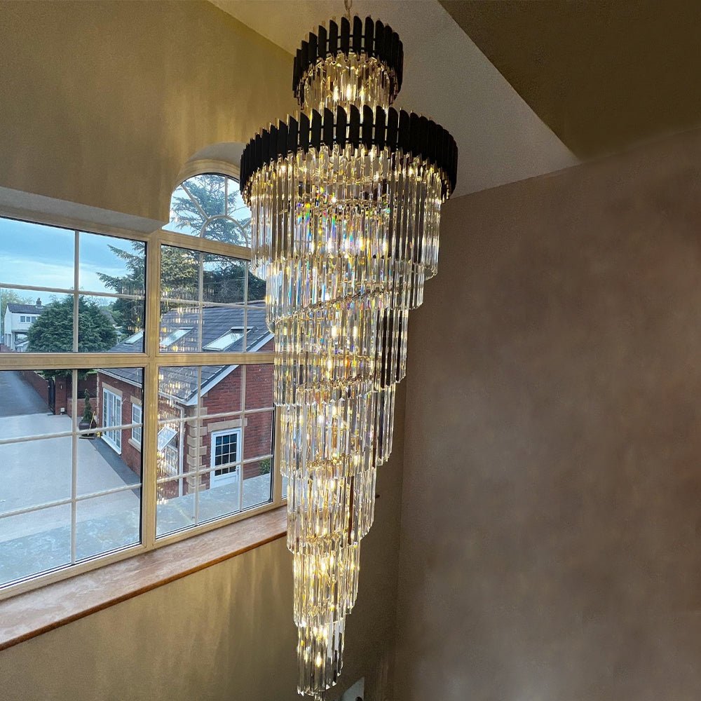 Spiral Crystal Chandelier For Foyer/ Staircase - fovolighting