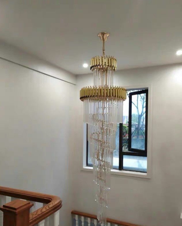 Spiral Crystal Chandelier For Foyer/ Staircase - fovolighting