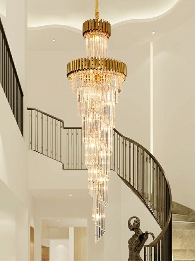 Spiral Crystal Chandelier For Foyer/ Staircase - fovolighting