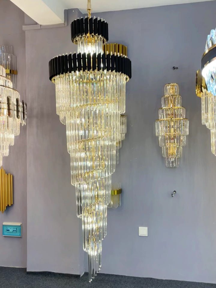 Spiral Crystal Chandelier For Foyer/ Staircase - fovolighting