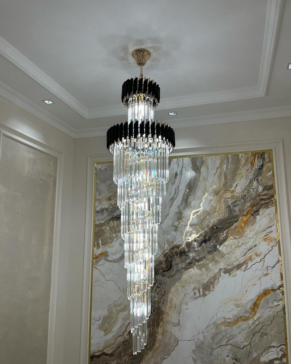 Spiral Crystal Chandelier For Foyer/ Staircase - fovolighting