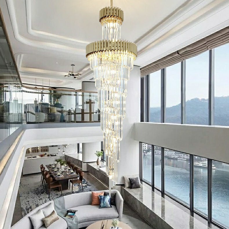 Spiral Crystal Chandelier For Foyer/ Staircase - fovolighting