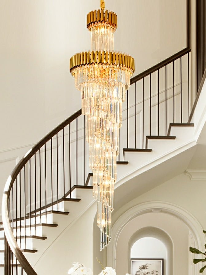 Spiral Crystal Chandelier For Foyer/ Staircase - fovolighting