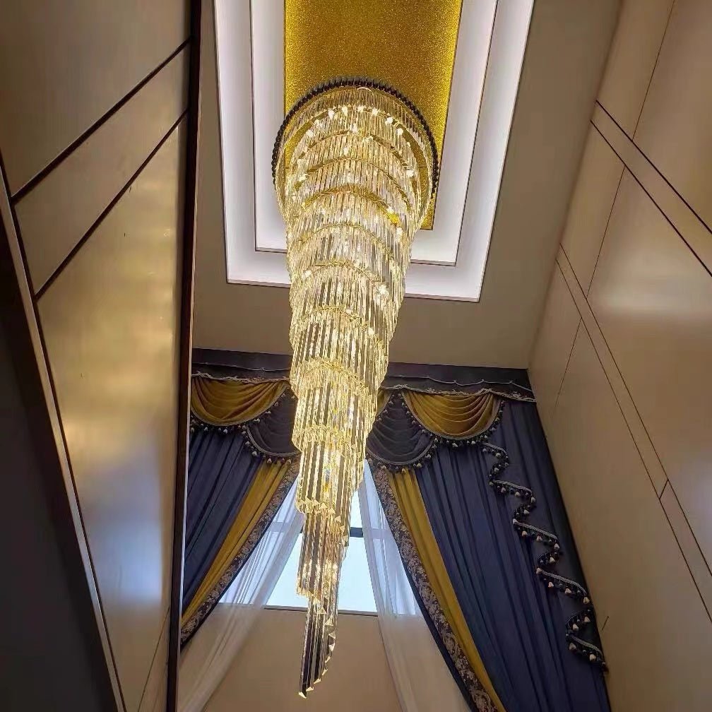Spiral Crystal Chandelier For Foyer/ Staircase - fovolighting