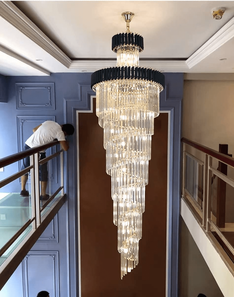 Spiral Crystal Chandelier For Foyer/ Staircase - fovolighting