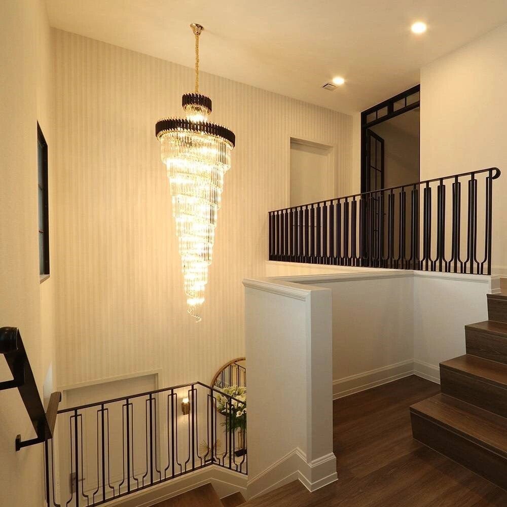 Spiral Crystal Chandelier For Foyer/ Staircase - fovolighting
