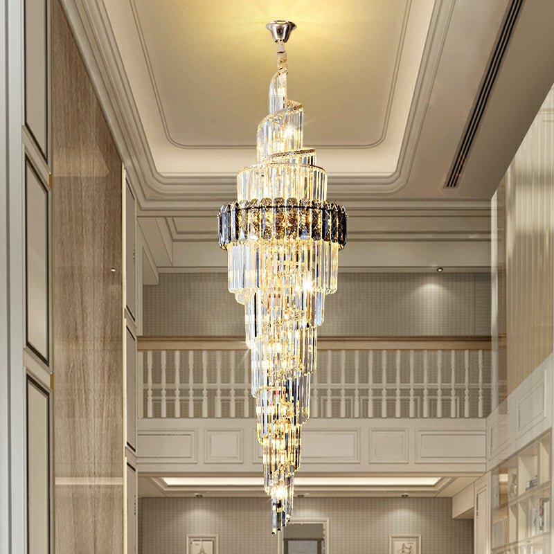 Spiral High Ceiling Light Fixture Long Crystal Chandelier For Foyer Staircase/ Living Room - fovolighting