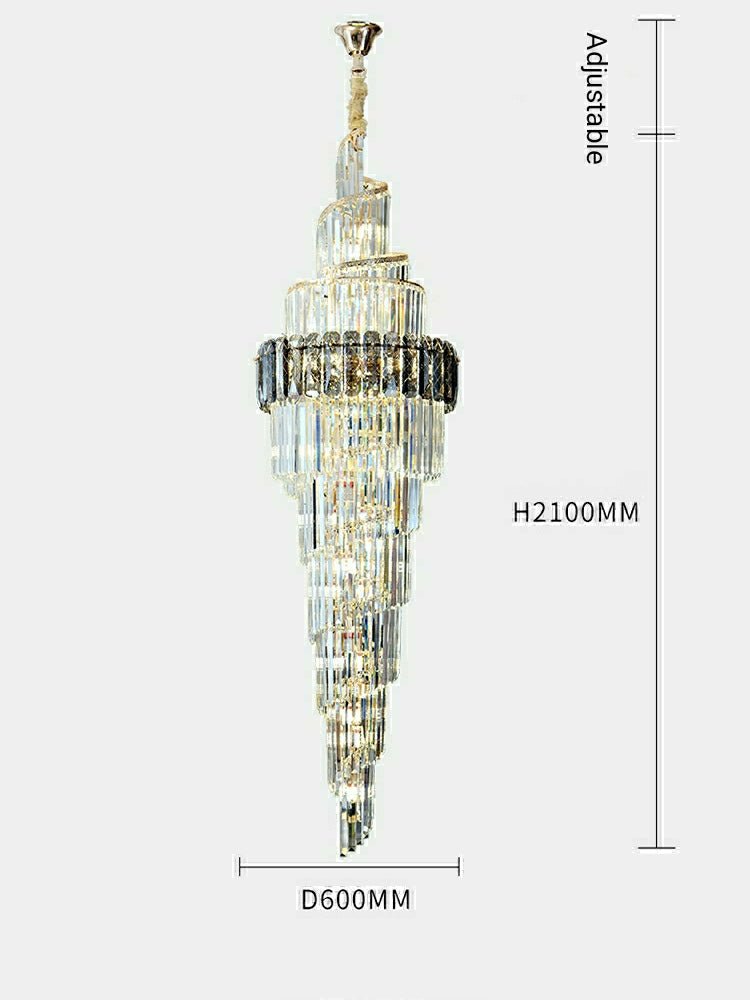 Spiral High Ceiling Light Fixture Long Crystal Chandelier For Foyer Staircase/ Living Room - fovolighting