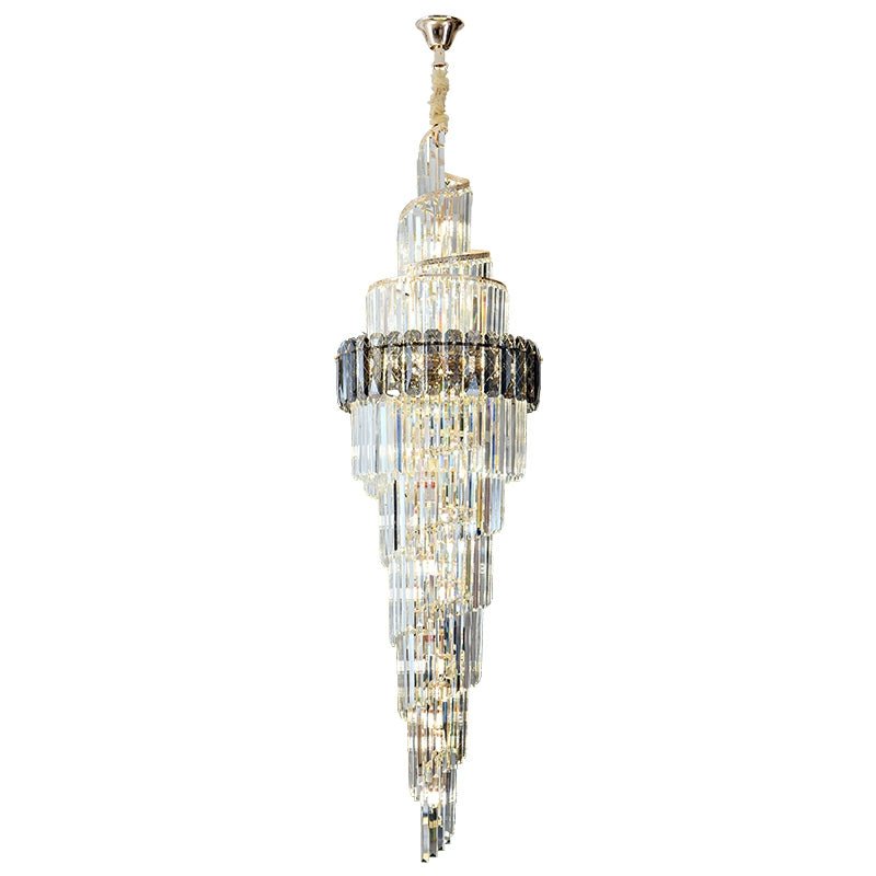 Spiral High Ceiling Light Fixture Long Crystal Chandelier For Foyer Staircase/ Living Room - fovolighting