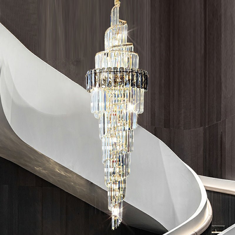 Spiral High Ceiling Light Fixture Long Crystal Chandelier For Foyer Staircase/ Living Room - fovolighting