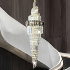 Spiral High Ceiling Light Fixture Long Crystal Chandelier For Foyer Staircase/ Living Room - fovolighting