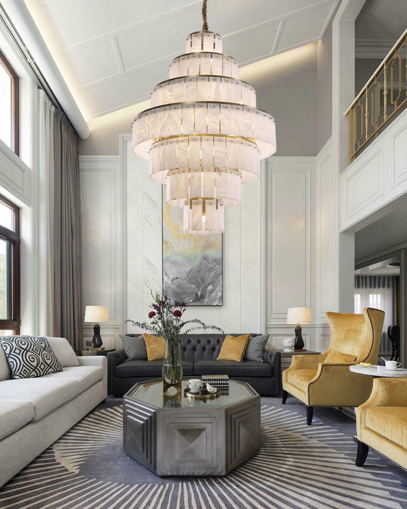 Stairwell Luxury Modern LED High Ceiling Large Alabaster Chandelier