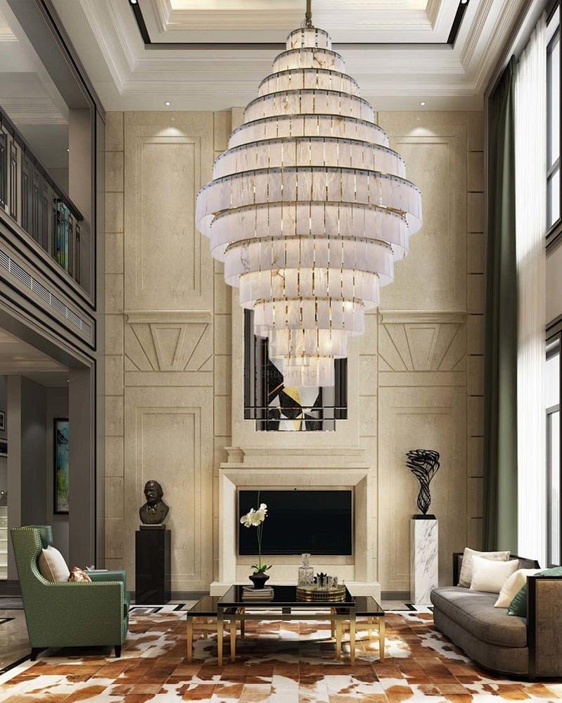 Stairwell Luxury Modern LED High Ceiling Large Alabaster Chandelier