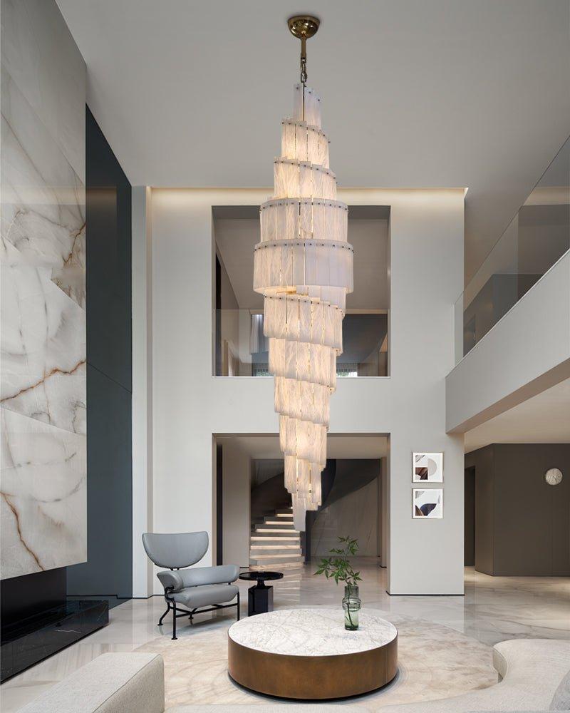 Stairwell Luxury Modern LED High Ceiling Large Alabaster Chandelier - fovolighting