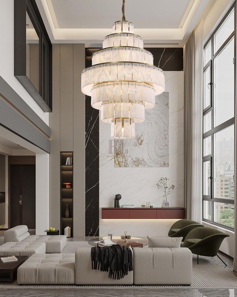 Stairwell Luxury Modern LED High Ceiling Large Alabaster Chandelier - fovolighting
