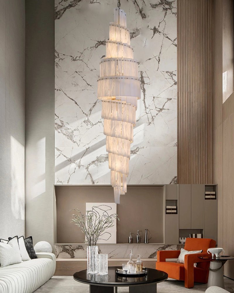 Stairwell Luxury Modern LED High Ceiling Large Alabaster Chandelier - fovolighting