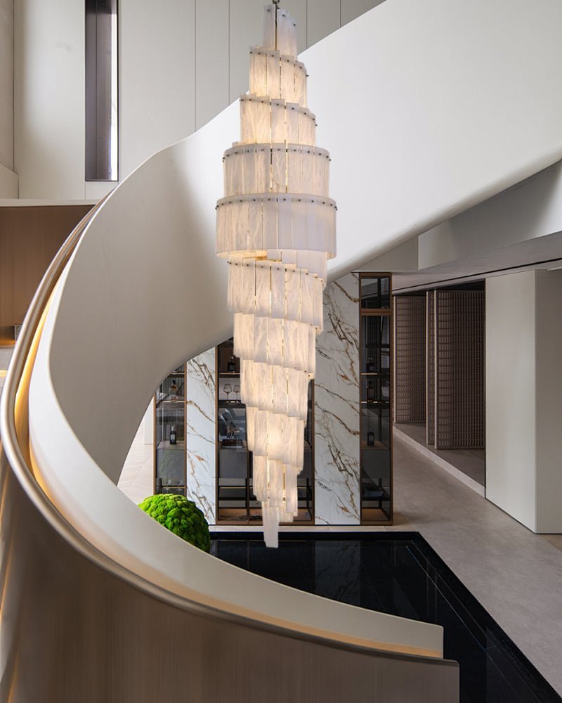 Stairwell Luxury Modern LED High Ceiling Large Alabaster Chandelier - fovolighting