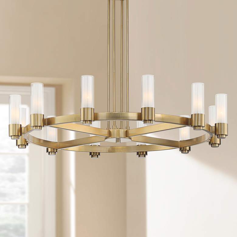 Stiffel Ennis 48" Wide Antique Brass 12-Light Ring Chandelier - fovolighting